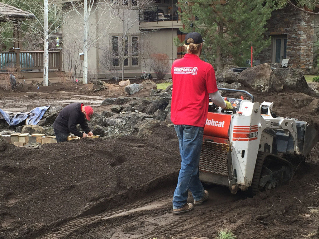 Broken Top water feature and sunken fire pit under construction — Bend, OR