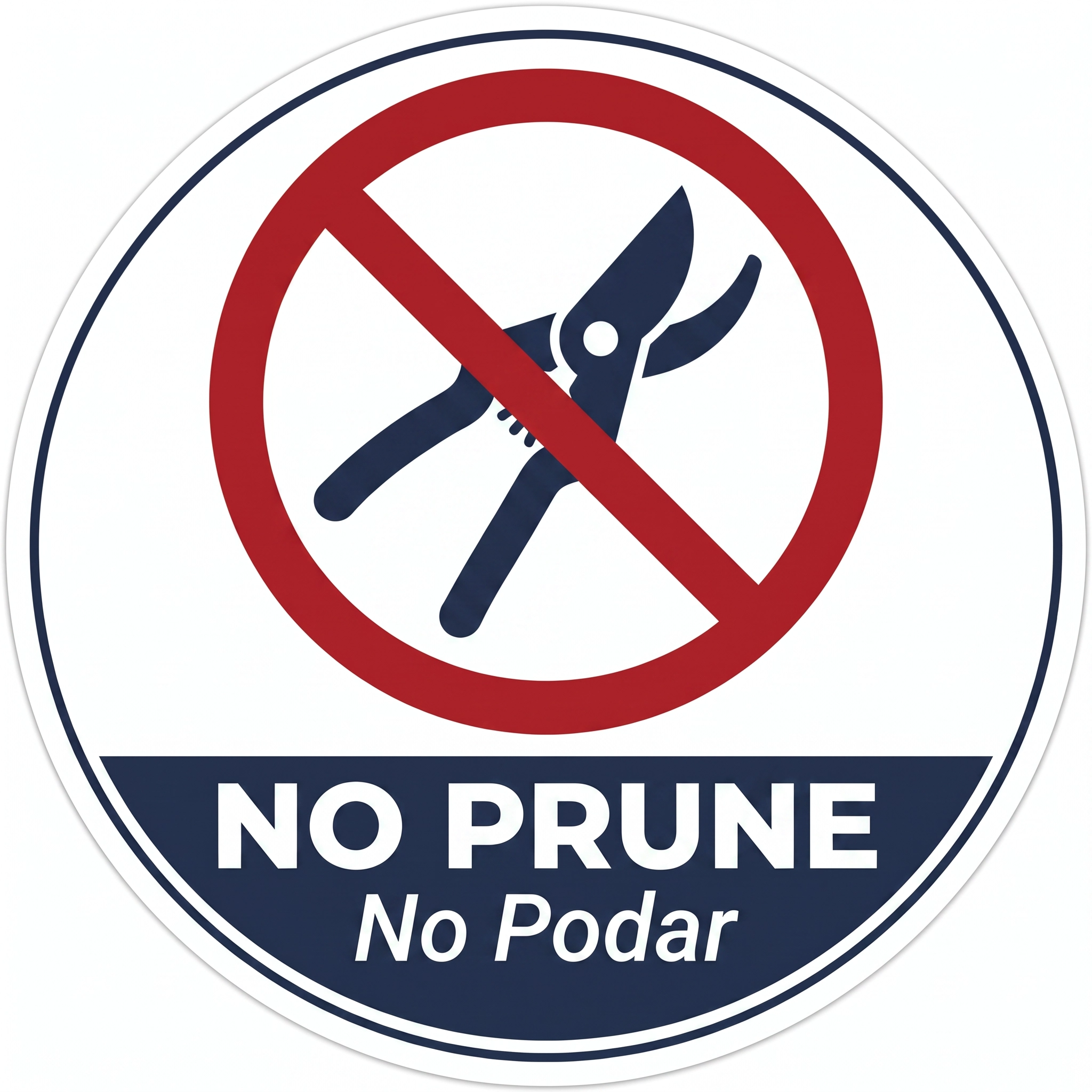 No Prune / No Podar circular sticker