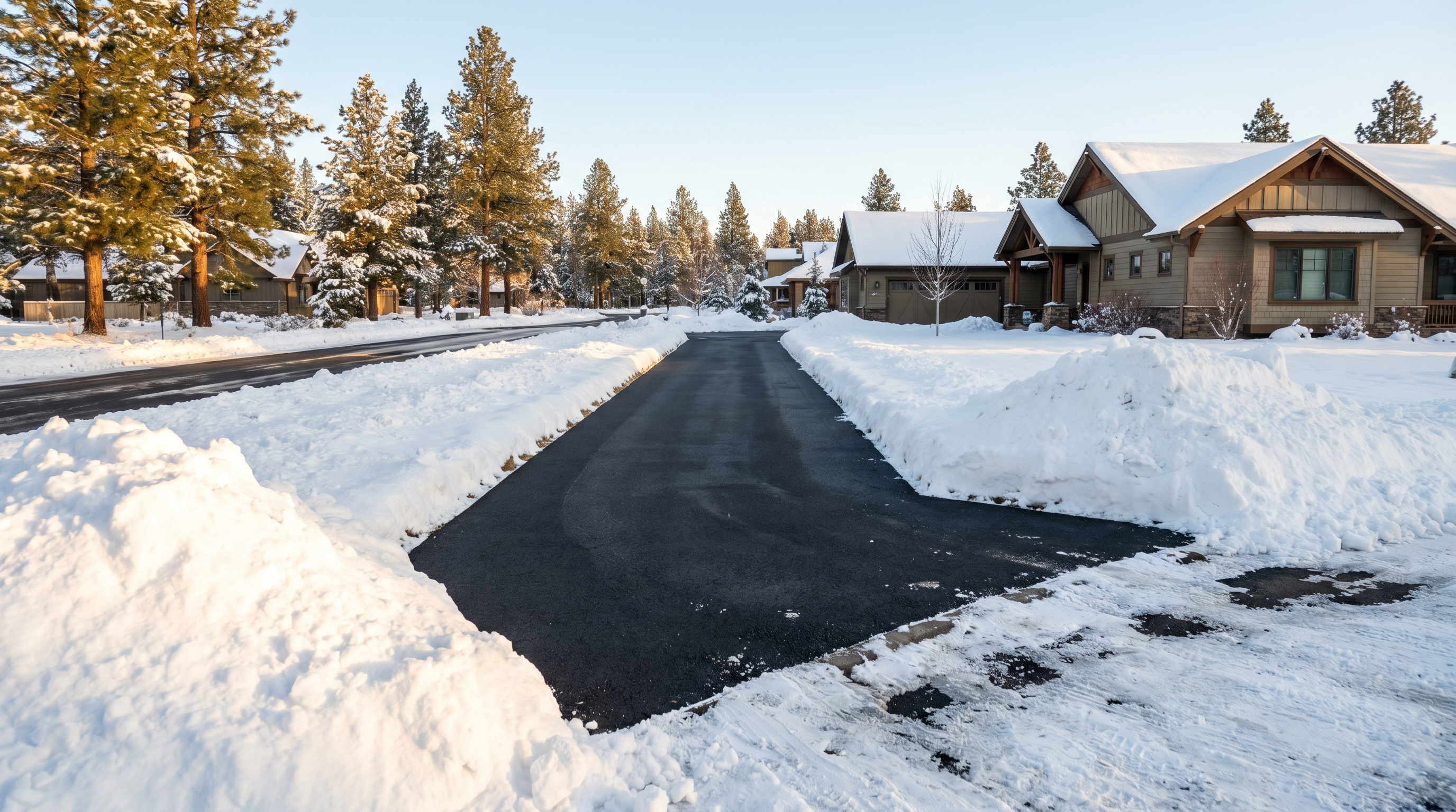 Snow removal crew clearing driveway in Bend Oregon winter
