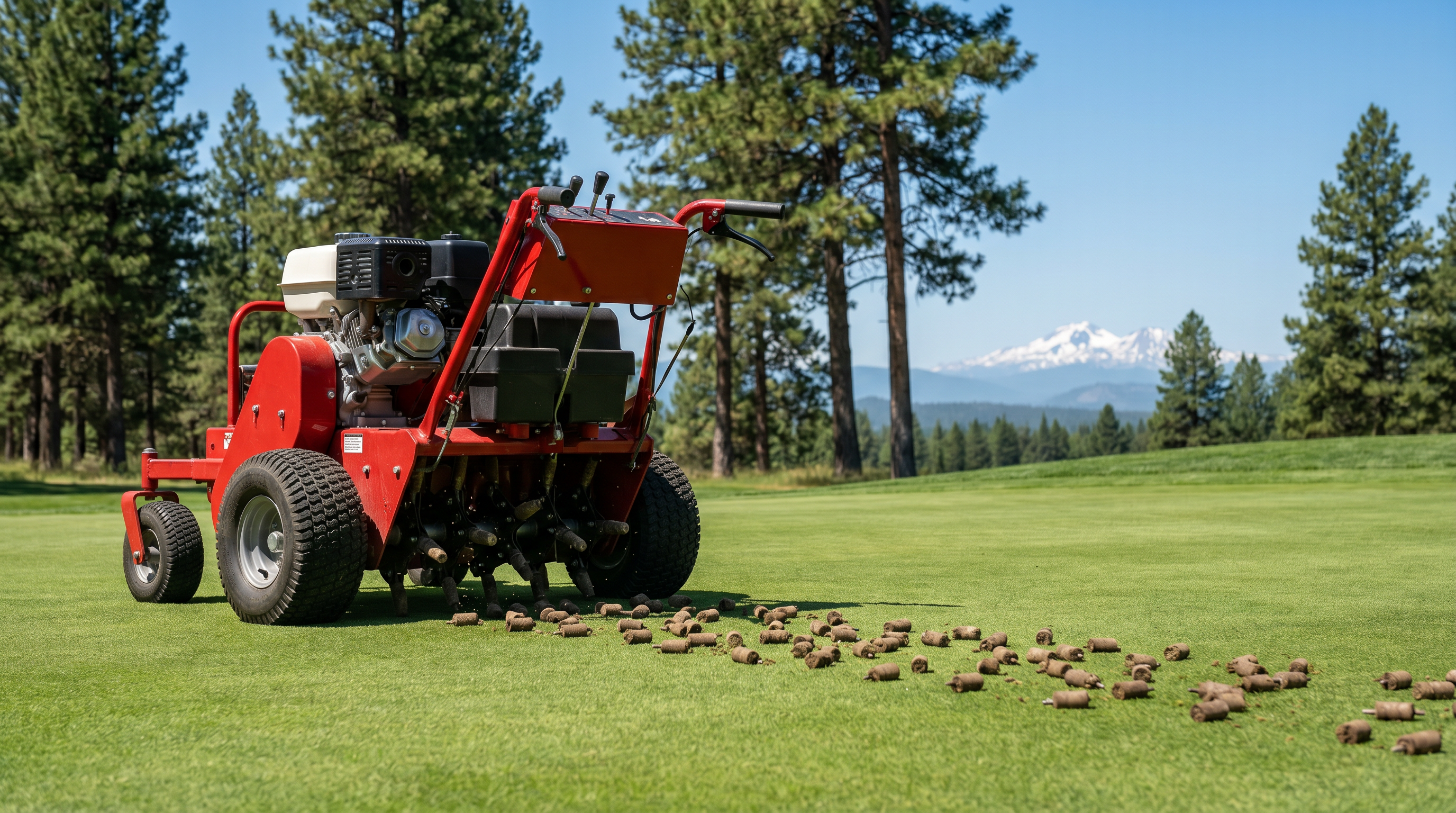 Lawn aeration service on residential property in Bend Oregon
