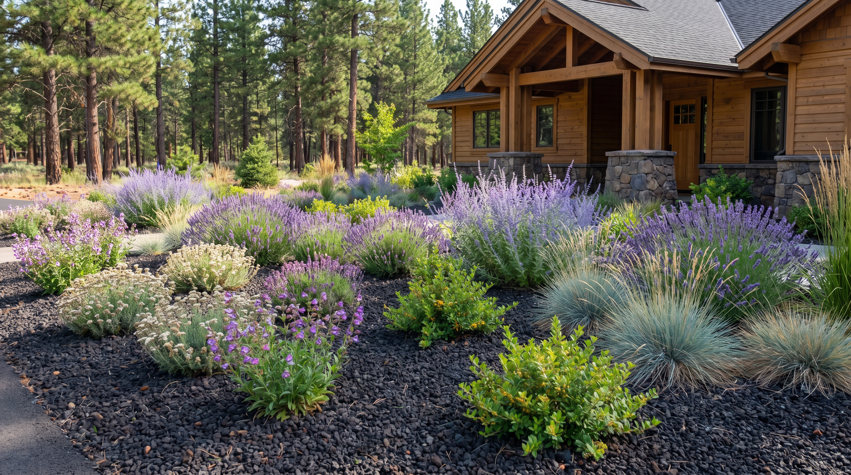 Fire-resistant native plant landscape in Central Oregon